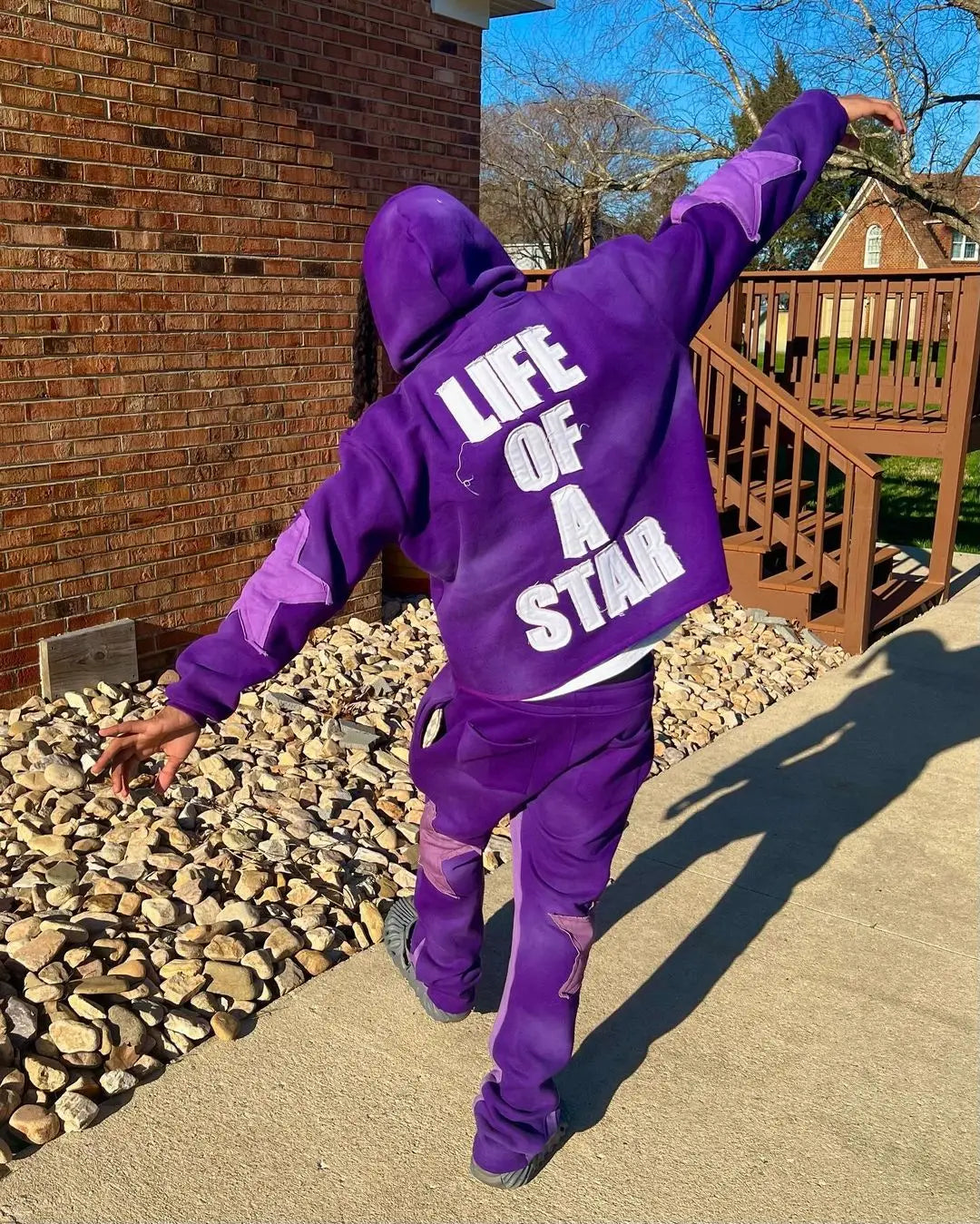 American Street Front and Back Patch Letter Print Suit Loose Hooded Sweater Straight Leg Sweatpants