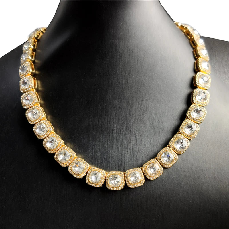 Men Women 13mm Square Cuban  HipHop Iced Out Micro Pave Crystal Tennis Chain Choker Necklaces Fashion Jewelry