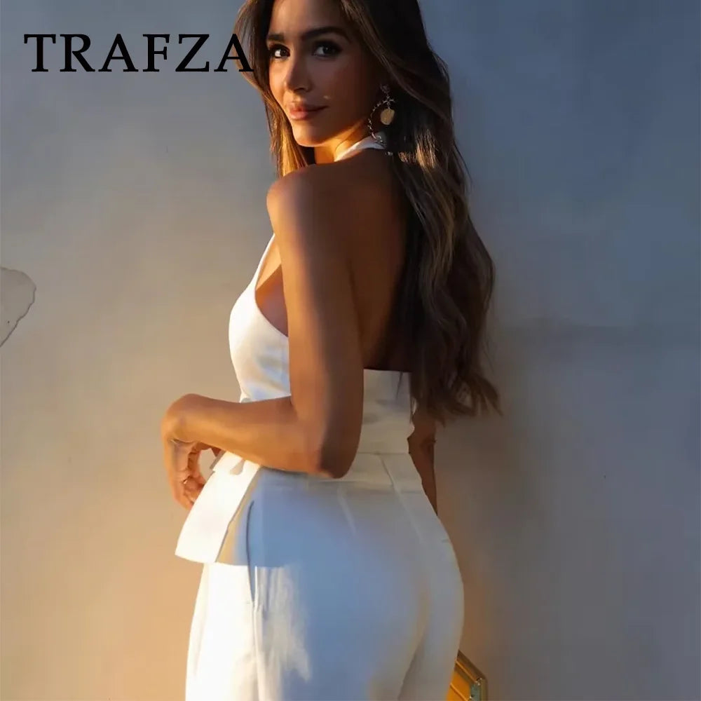 TRAFZA 2024 Spring Summer Casual Women Solid Suits Fashion
