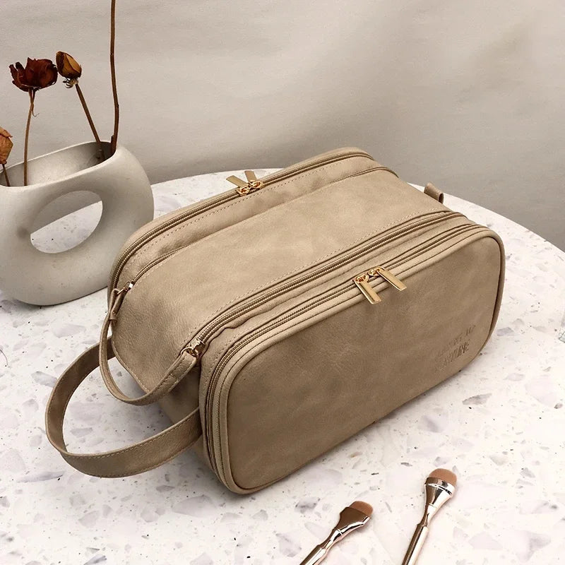 Multifunctional Makeup Bag For Women PU Leather Large Capacity