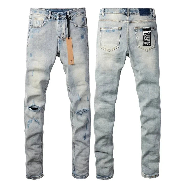 American High Street Stretch Pants Men's Hip Hop Ripped Skinny Low-rise Jeans