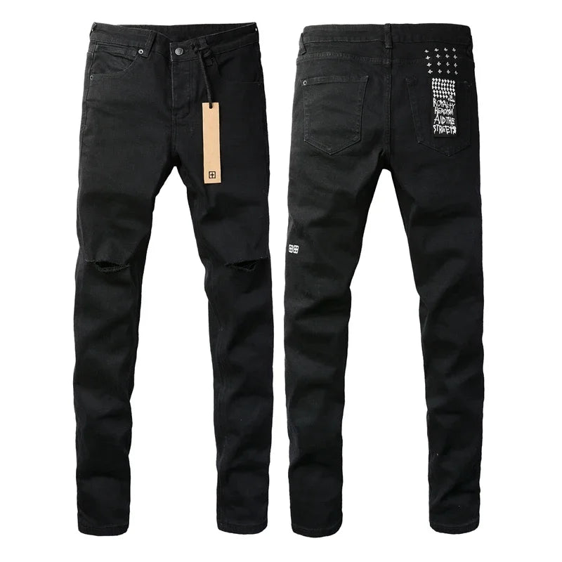 American High Street Stretch Pants Men's Hip Hop Ripped Skinny Low-rise Jeans