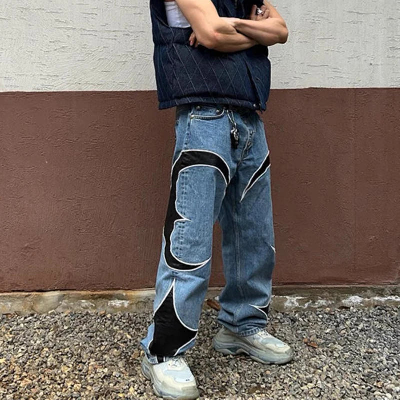 Men's Streetwear Straight Oversized Denim Trousers Unisex Cargo Pants