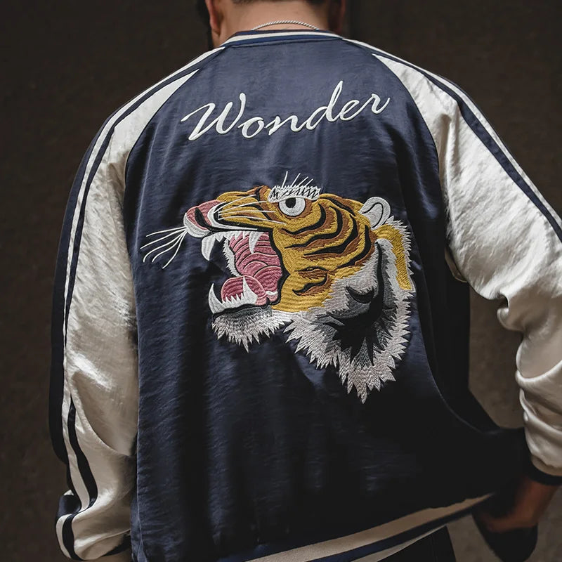 Maden Retro Reversible Jacket Tiger  Men's Spring and Fall Trendy Patchwork Outwear