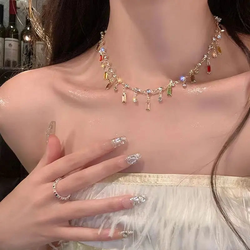 Luxury Shiny Zircon Square Choker Necklaces for Women