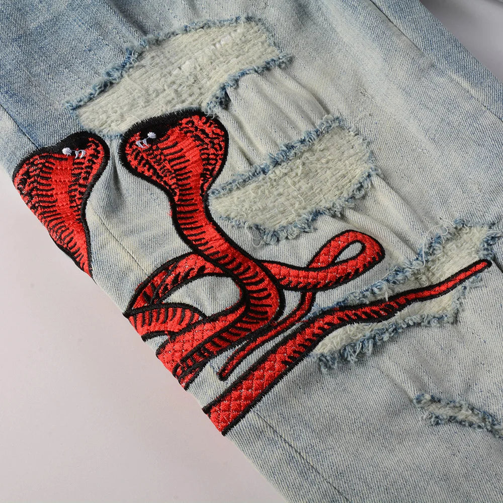 Red Snake Designer Jeans for men