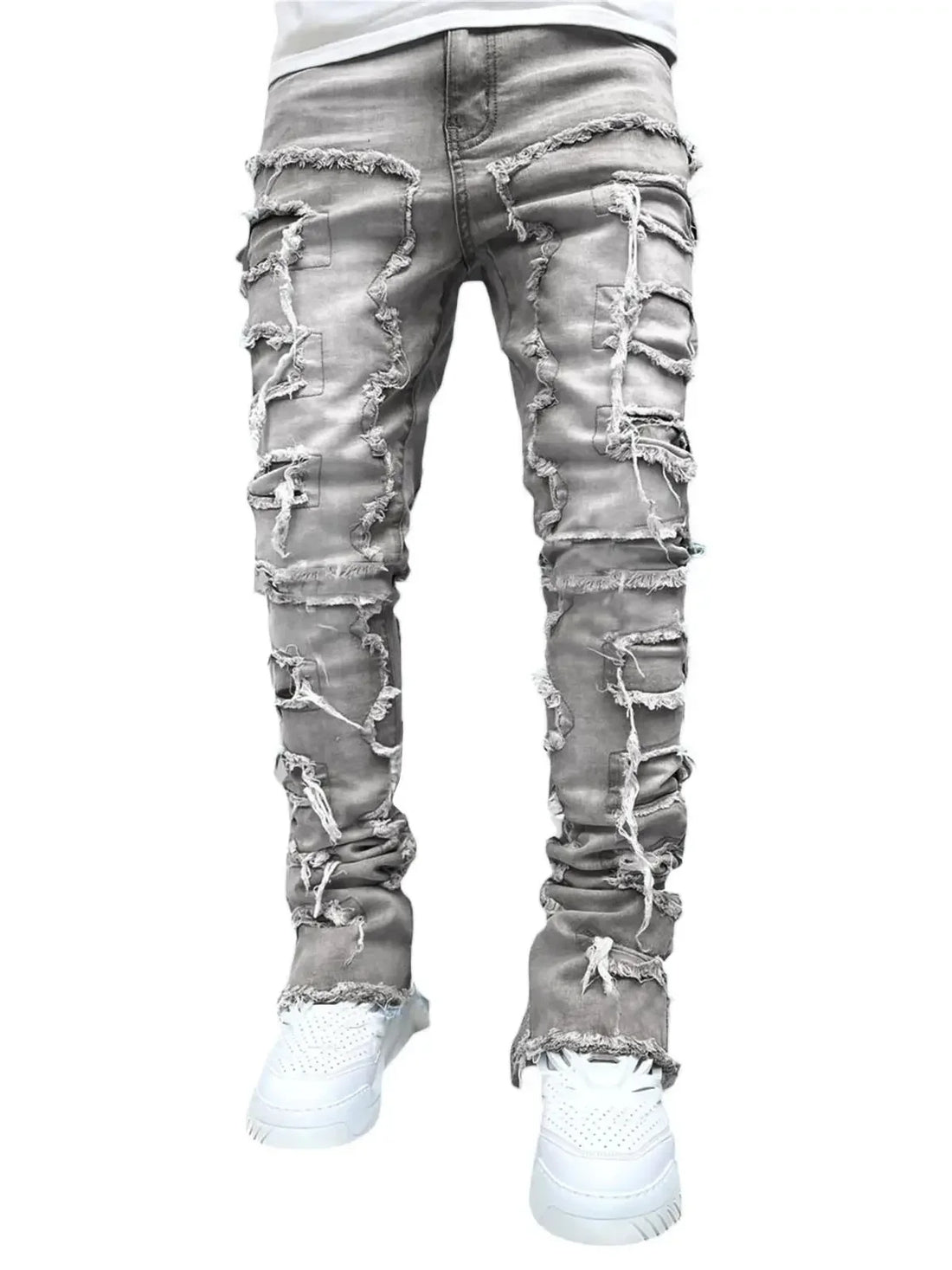 High Street Stacked Denim Full Length Pants Hip-pop Trousers For Men
