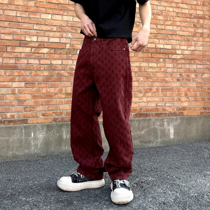 American hip-hop trend, casual street wear, men's retro loose high-end denim pants