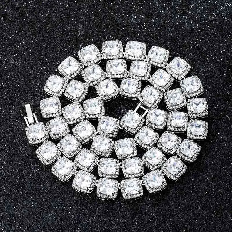 Men Women 13mm Square Cuban  HipHop Iced Out Micro Pave Crystal Tennis Chain Choker Necklaces Fashion Jewelry