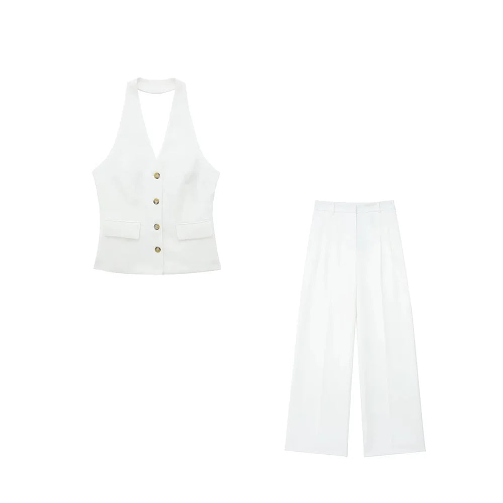 TRAFZA 2024 Spring Summer Casual Women Solid Suits Fashion