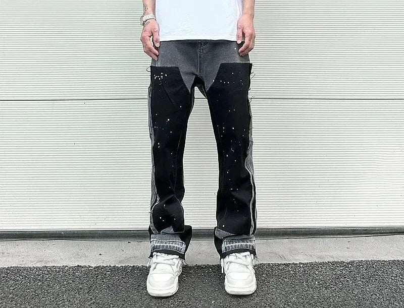 American retro jeans YK2 blue embroidery, hip-hop wide-leg jeans streetwear